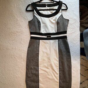 White House Black Market Colorblock Sheath Dress Cream Black Gray Size 10
